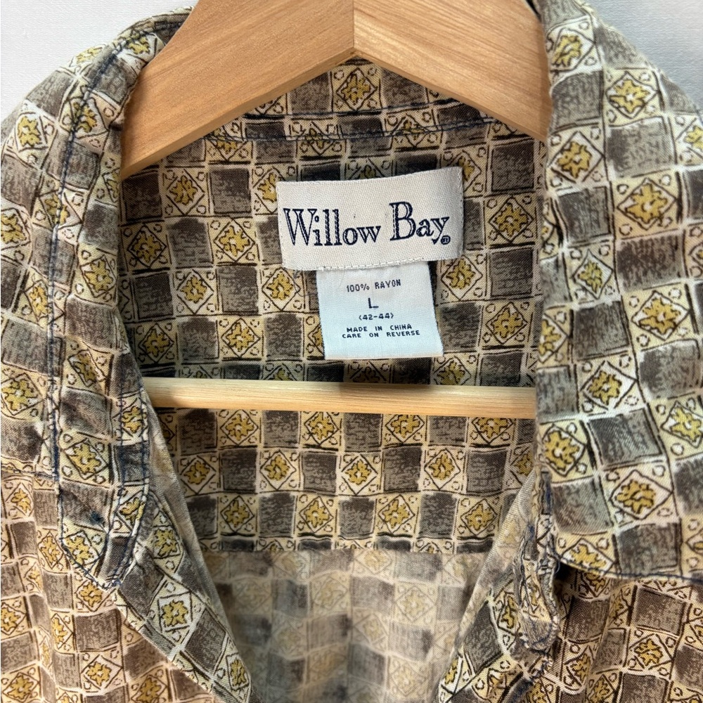 Vtg Willow Bay Rayon Button-Up Shirt Mens XL 90s Geometric Print Short Sleeve - Picture 4 of 4